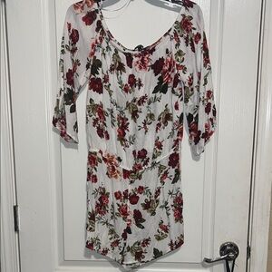 Ambiance White Floral Bodysuit Romper with Red Rose Print